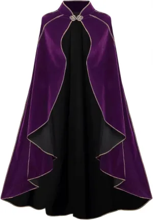 Women Medieval Cloak Gold Velvet Phnom Penh Shawl Elegant Suede-Lined Cape