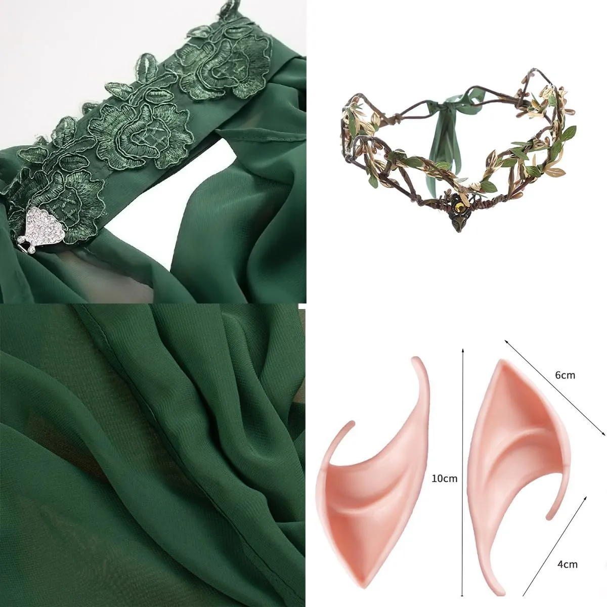 Women Medieval Vintage Elven Cape,Off Shoudler Forest Elf Queen Cloak Set (Elf Crown and Elf Ear included)