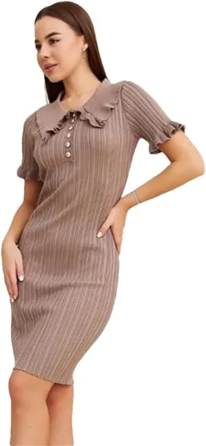 Women Ruffle Dress Retro Short Sleeve Mini Solid Holiday Party Clothes