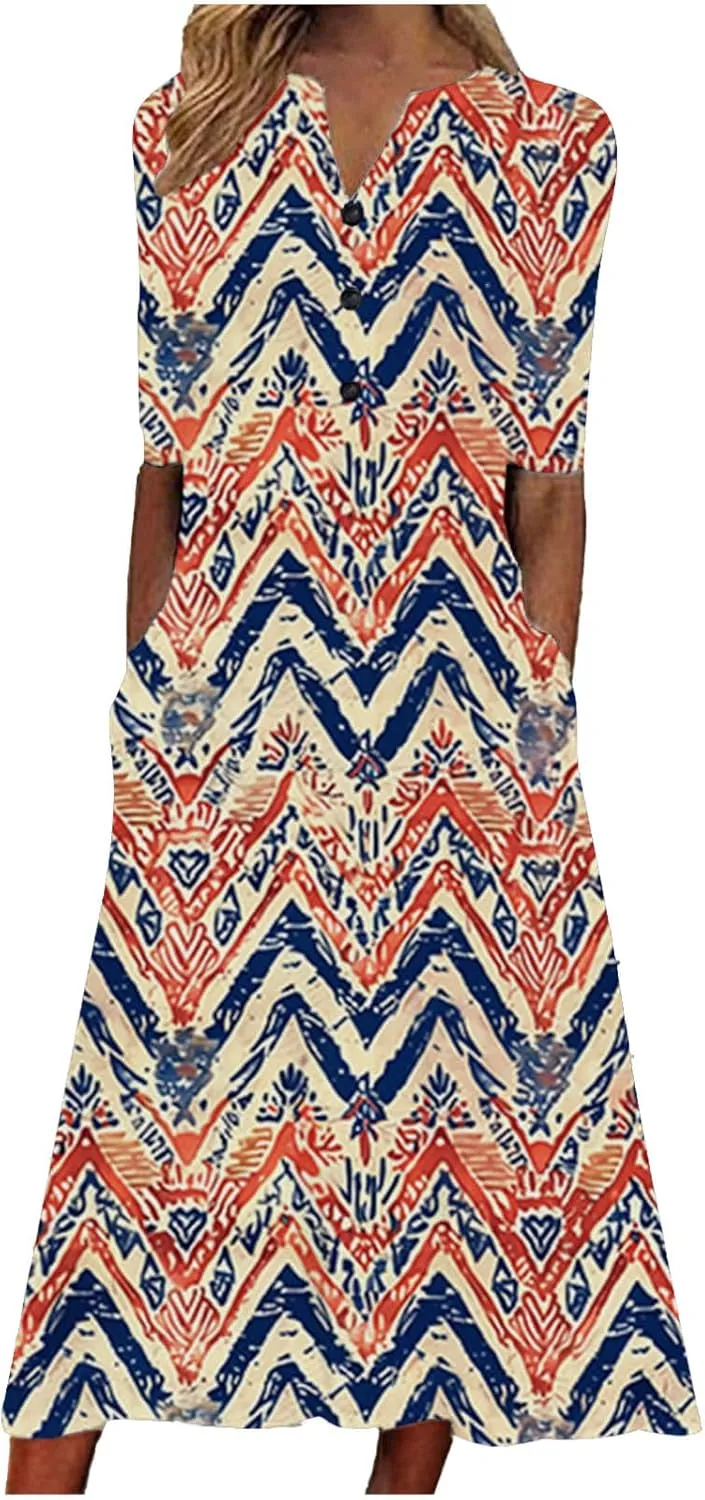 Women Summer Mini A Line Dress Short Sleeve Casual Flowy Tiered Beach Long Sundress 2025 Vacation Travel with Pockets