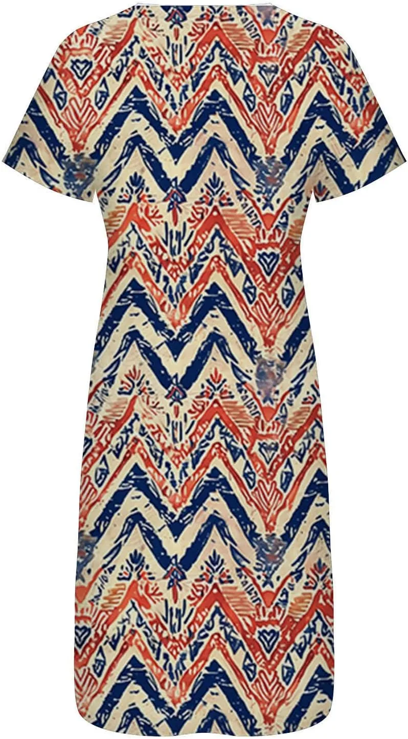 Women Summer Mini A Line Dress Short Sleeve Casual Flowy Tiered Beach Long Sundress 2025 Vacation Travel with Pockets