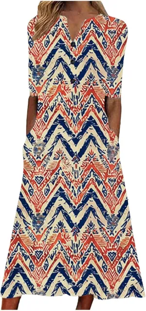 Women Summer Mini A Line Dress Short Sleeve Casual Flowy Tiered Beach Long Sundress 2025 Vacation Travel with Pockets