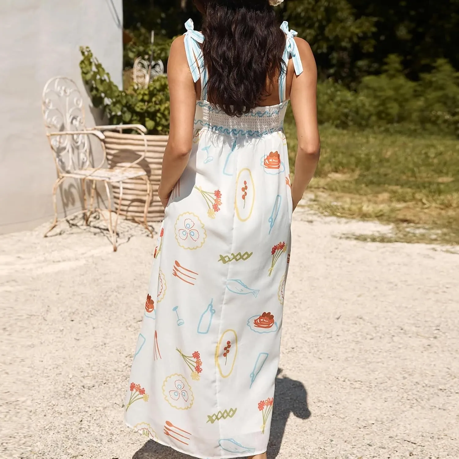 Women Y2k Boho Maxi Dress Sleeveless Tie Shoulder Long Dress 2024 Summer Beach Flowy Sundress