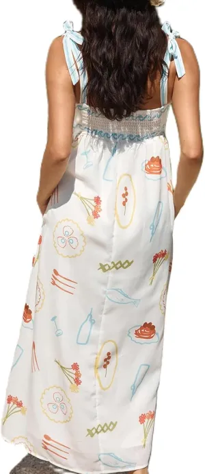 Women Y2k Boho Maxi Dress Sleeveless Tie Shoulder Long Dress 2024 Summer Beach Flowy Sundress