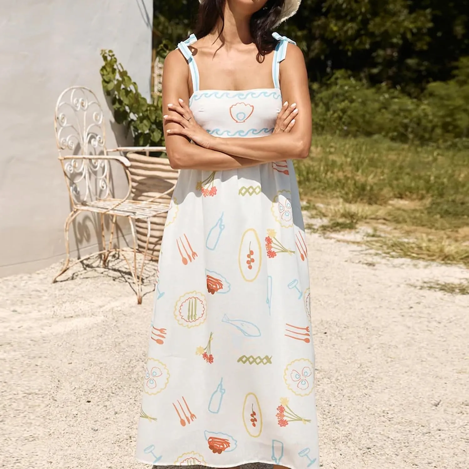 Women Y2k Boho Maxi Dress Sleeveless Tie Shoulder Long Dress 2024 Summer Beach Flowy Sundress