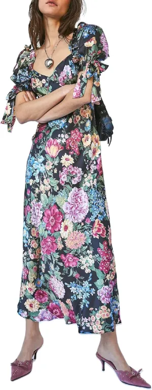 Women Y2K Floral Boho Maxi Dress Puffy Sleeve Square Neck Flowy Long Dress Smocked Tiered Ruffle Summer Sundresses