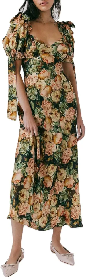 Women Y2K Floral Boho Maxi Dress Puffy Sleeve Square Neck Flowy Long Dress Smocked Tiered Ruffle Summer Sundresses