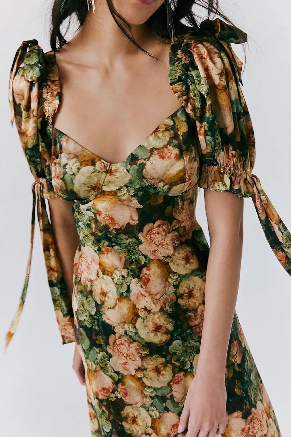Women Y2K Floral Boho Maxi Dress Puffy Sleeve Square Neck Flowy Long Dress Smocked Tiered Ruffle Summer Sundresses