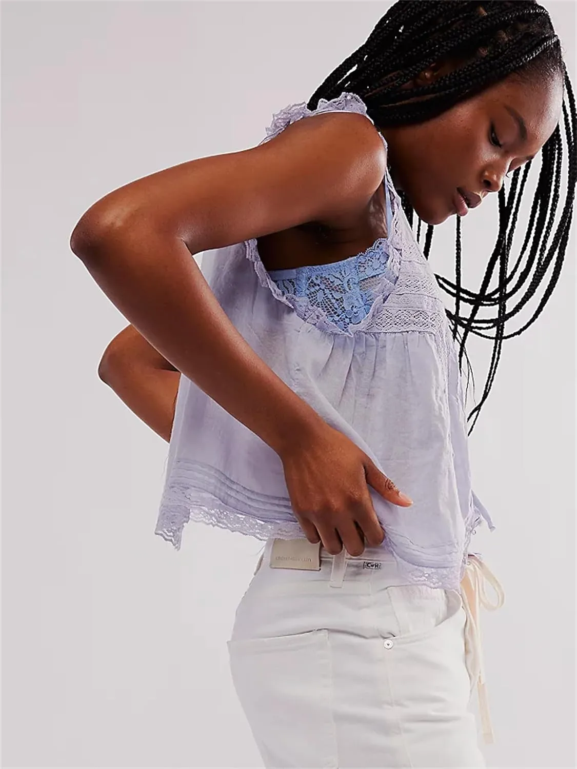 Women Y2k Lace Ruffle Trim Tank Top Fairycore Sexy Sheer Tie Button Front Scoop Neck Crop Camisole Cute Going Out Tops