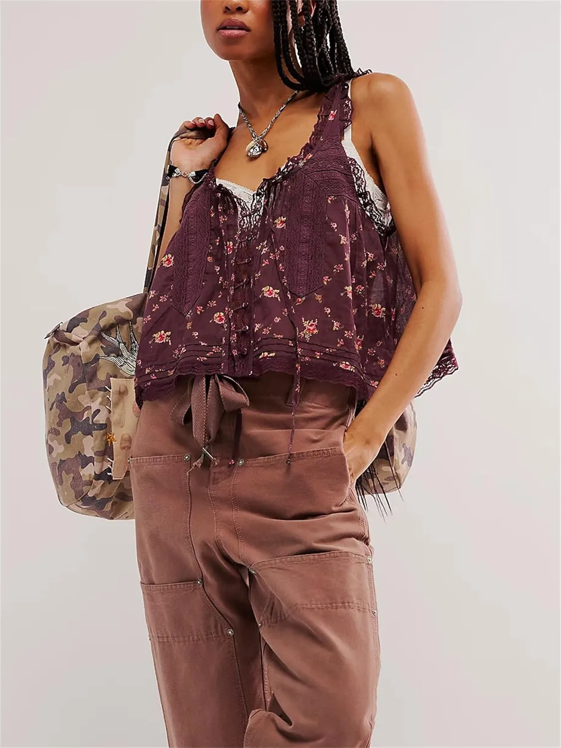 Women Y2k Lace Ruffle Trim Tank Top Fairycore Sexy Sheer Tie Button Front Scoop Neck Crop Camisole Cute Going Out Tops