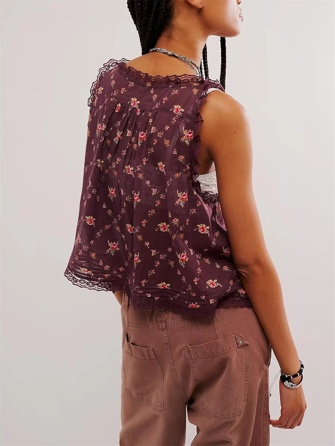 Women Y2k Lace Ruffle Trim Tank Top Fairycore Sexy Sheer Tie Button Front Scoop Neck Crop Camisole Cute Going Out Tops