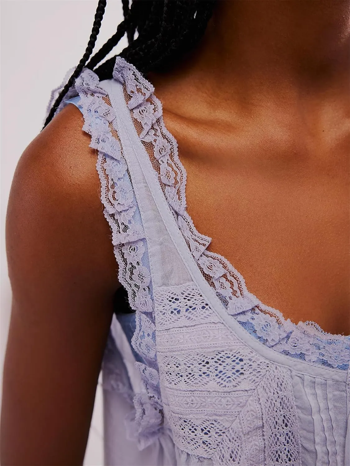 Women Y2k Lace Ruffle Trim Tank Top Fairycore Sexy Sheer Tie Button Front Scoop Neck Crop Camisole Cute Going Out Tops