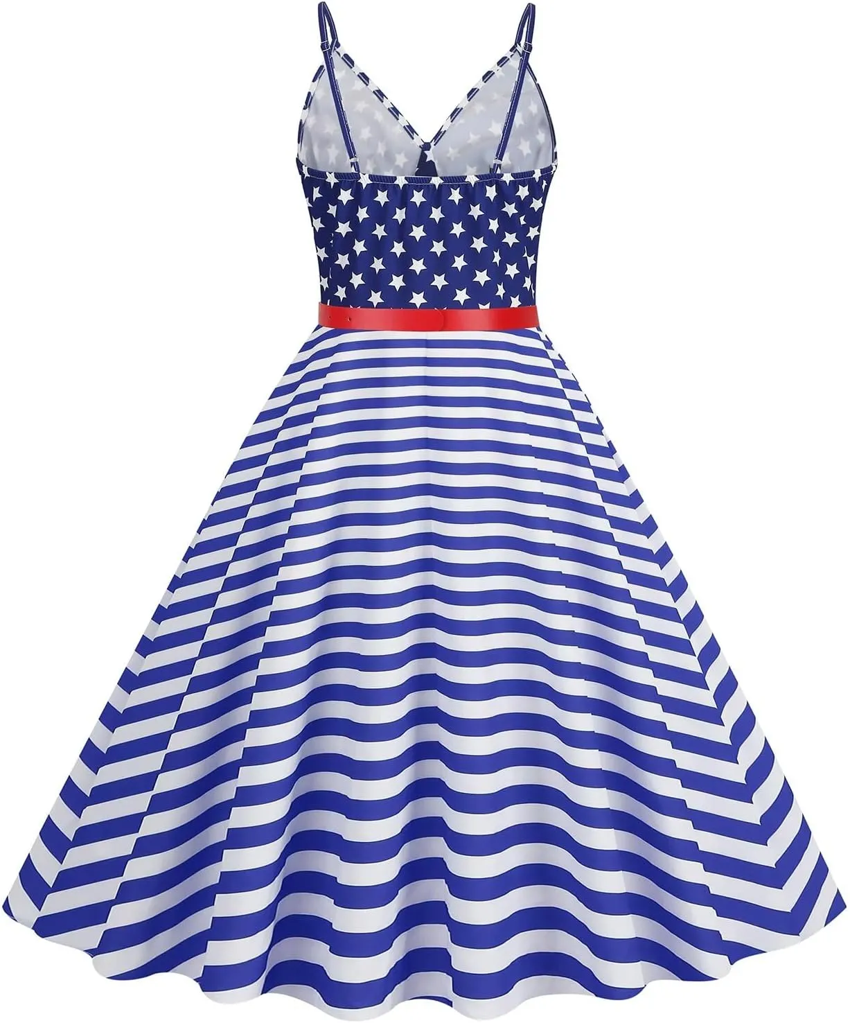 Women's 4th of July American Flag Dresses Retro 50s 60s Vintage Sleeveless Cocktail Swing Dress Patchwork Midi Dress