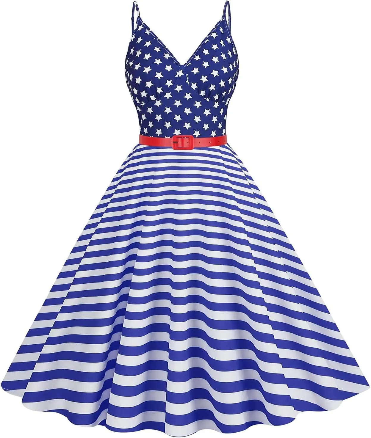 Women's 4th of July American Flag Dresses Retro 50s 60s Vintage Sleeveless Cocktail Swing Dress Patchwork Midi Dress