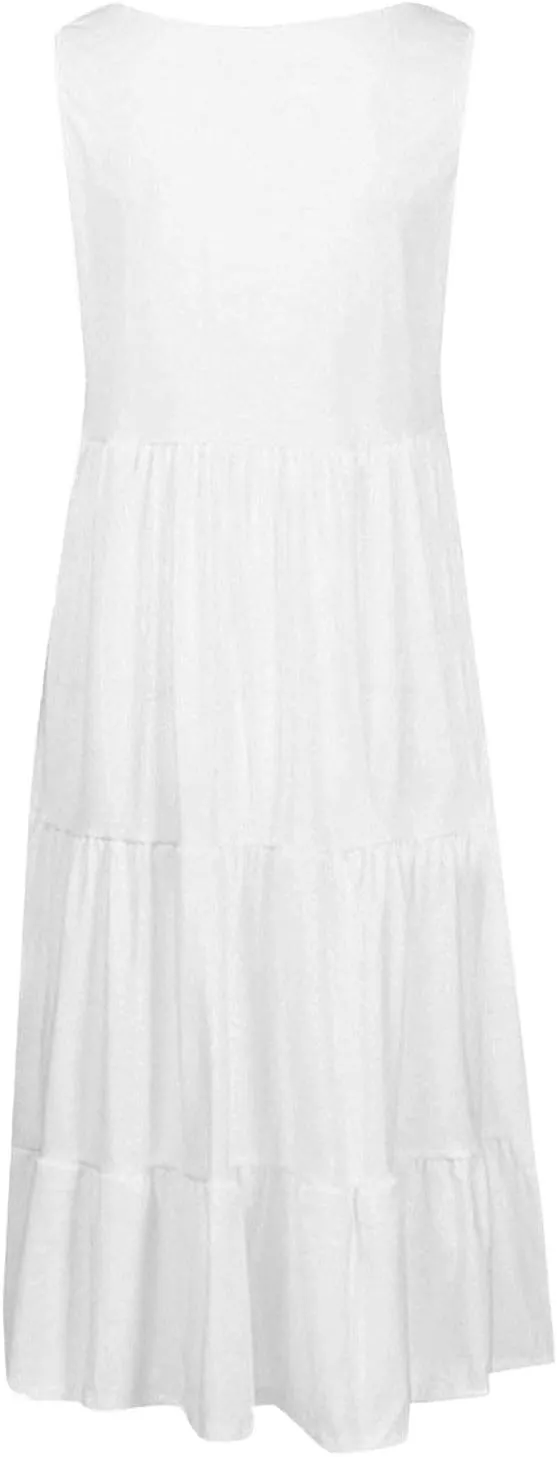 Women's Beach Vacation Clothes Summer Sundresses Casual Loose Trendy Sleeveless Solid Flowy Dress Plus Size, S-4XL