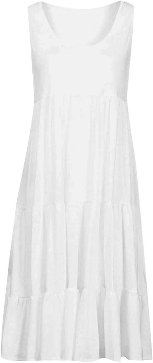 Women's Beach Vacation Clothes Summer Sundresses Casual Loose Trendy Sleeveless Solid Flowy Dress Plus Size, S-4XL