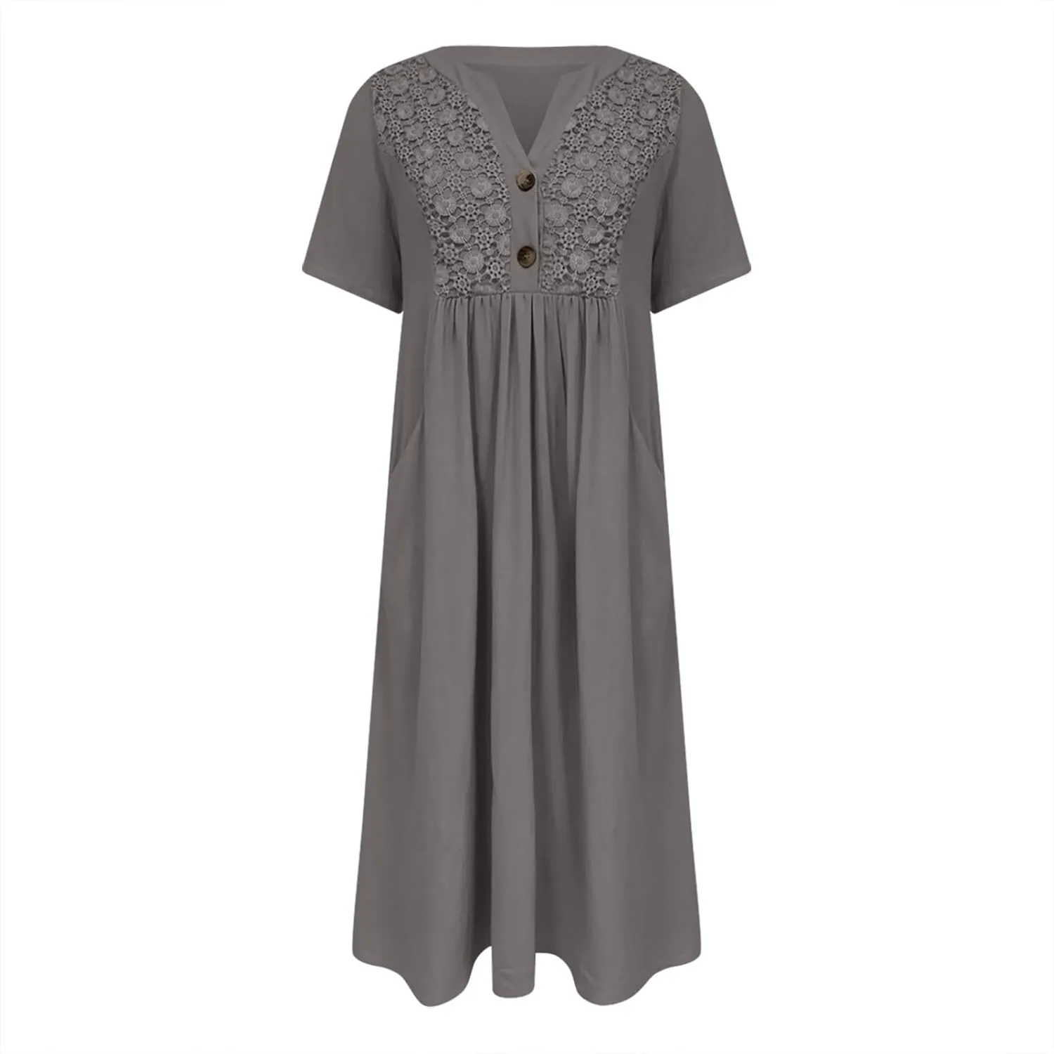 Women's Boho Button Down Lace Floral Dress Fashion Summer Short Sleeve Sexy V Neck Midi Trendy Casual Elegant Dresses