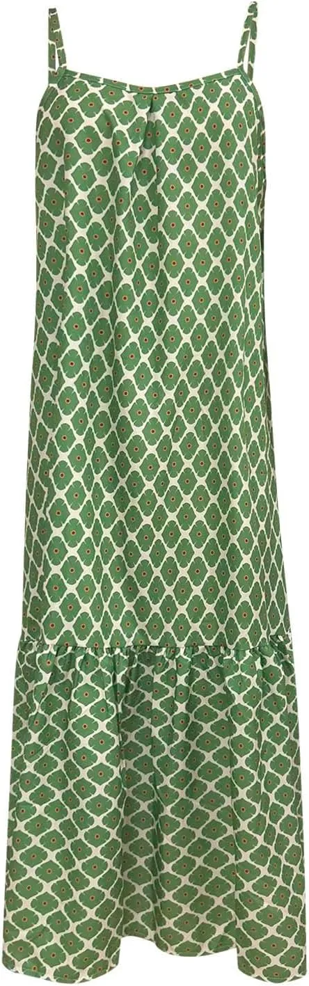 Womens Boho Strap Dresses Print Loose Maxi Dress Summer Beach Vacation Casual Sundress Ladies Fashion Travel Clothes