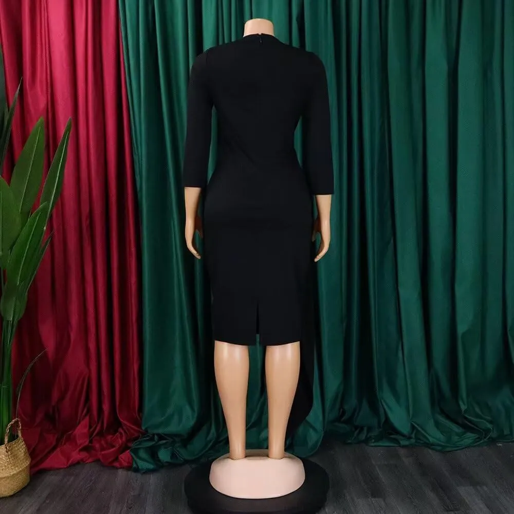 Women's Business Retro Ruffles 3/4 Sleeve Vintage Bodycon Peplum Formal Work Pencil Dress