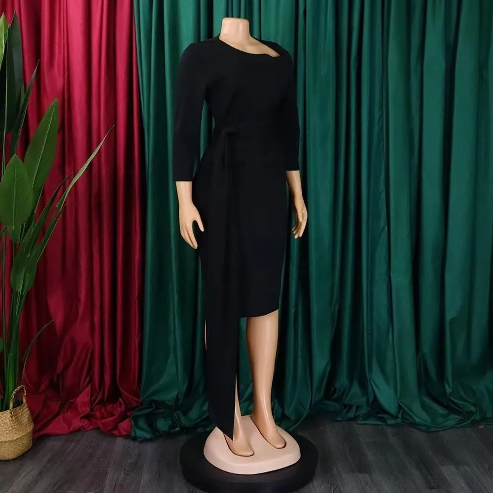 Women's Business Retro Ruffles 3/4 Sleeve Vintage Bodycon Peplum Formal Work Pencil Dress