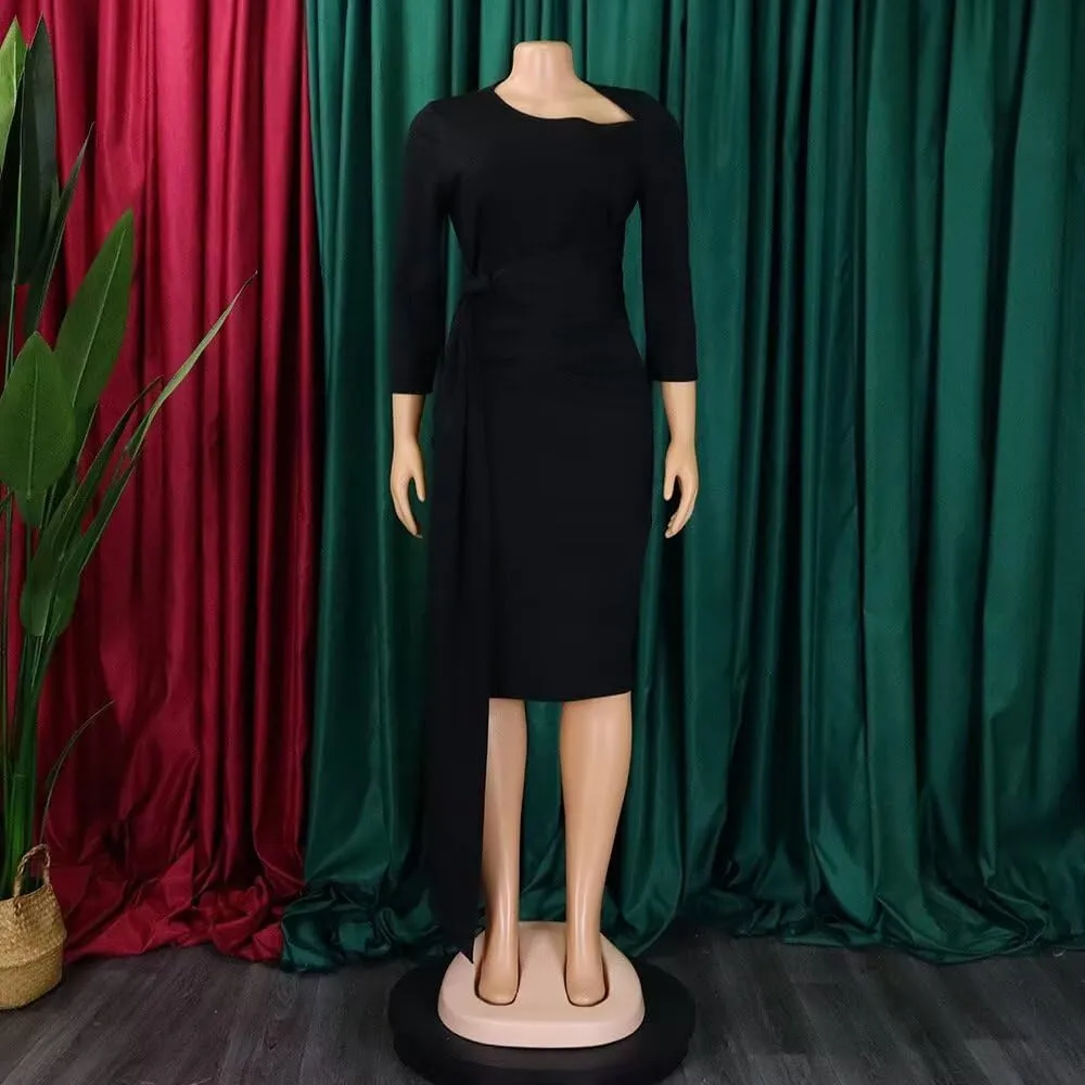 Women's Business Retro Ruffles 3/4 Sleeve Vintage Bodycon Peplum Formal Work Pencil Dress