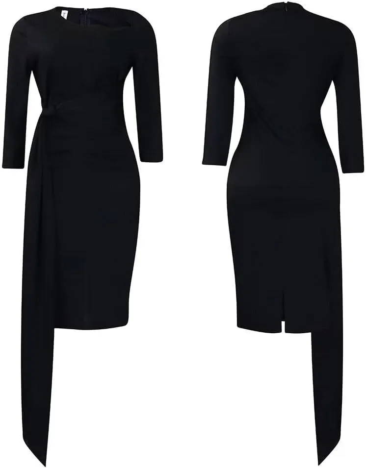 Women's Business Retro Ruffles 3/4 Sleeve Vintage Bodycon Peplum Formal Work Pencil Dress
