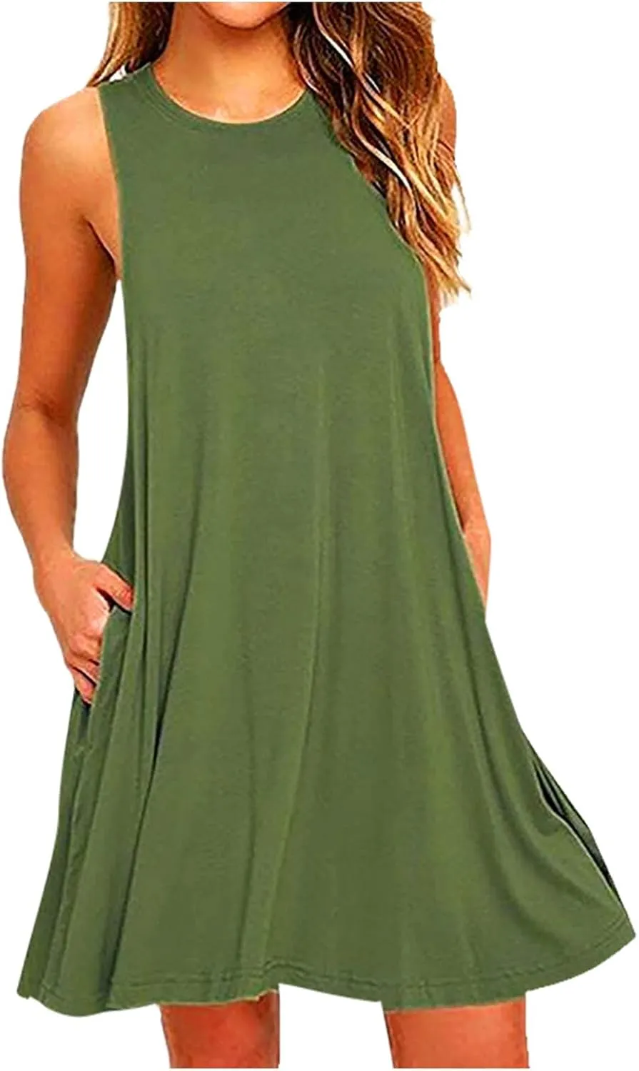 Womens Casual Dresses Crewneck Sleeveless Mini Dress Summer 2025 Loose A Line Flowy Beach Vacation Tank Sundress