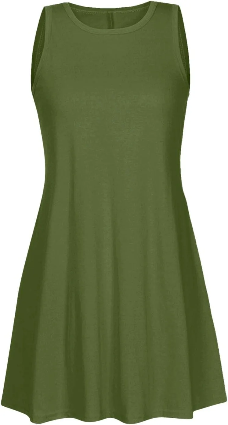 Womens Casual Dresses Crewneck Sleeveless Mini Dress Summer 2025 Loose A Line Flowy Beach Vacation Tank Sundress