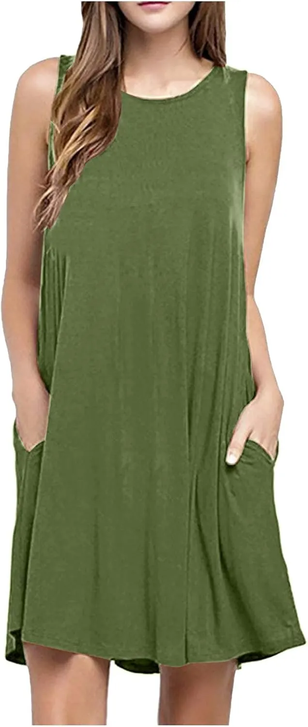 Womens Casual Dresses Crewneck Sleeveless Mini Dress Summer 2025 Loose A Line Flowy Beach Vacation Tank Sundress