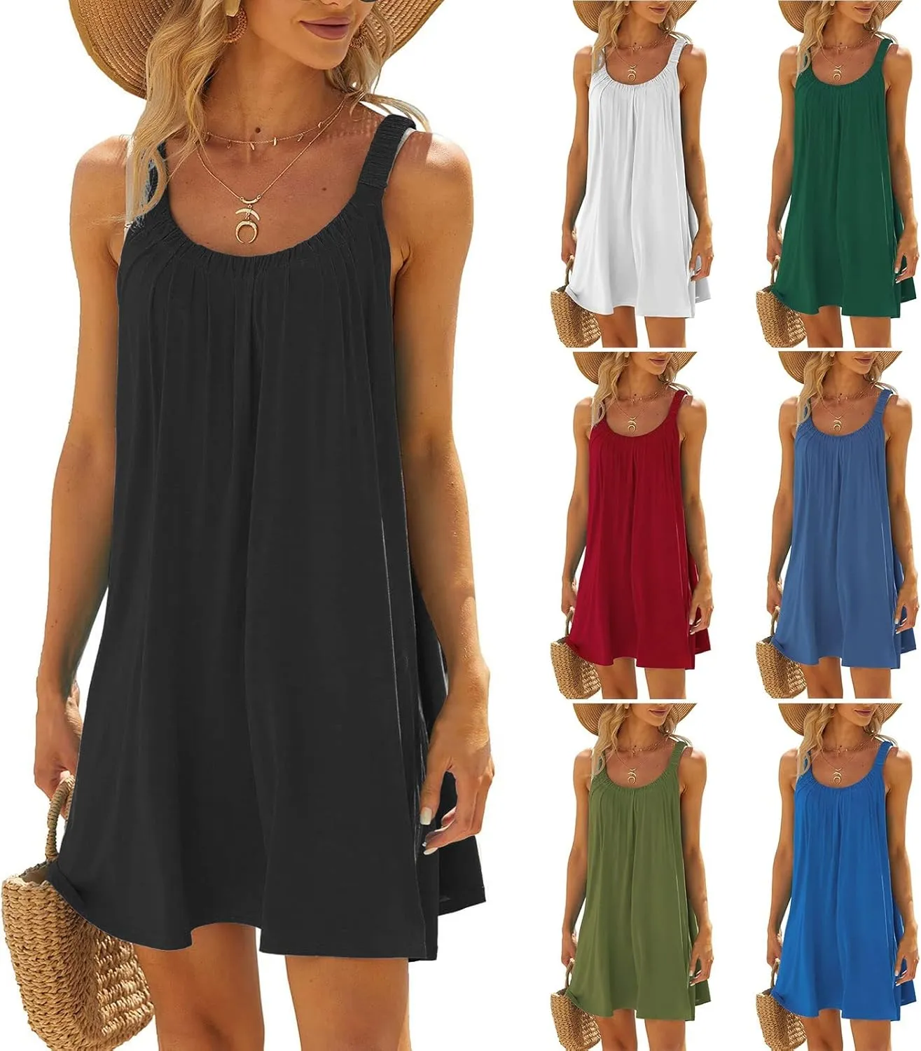 Womens Causal Summer Dress Beach Dress Sleeveless Waist Tie Front Bikini A- Line Mini Short Sun Dresses Beachwear