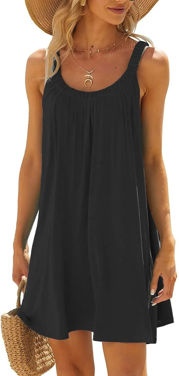 Womens Causal Summer Dress Beach Dress Sleeveless Waist Tie Front Bikini A- Line Mini Short Sun Dresses Beachwear