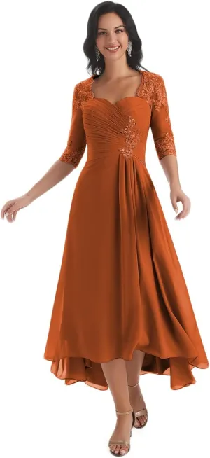 Women's Chiffon Mother of The Bride Dress LongLace Formal Evening Evening Gown with Sleeves