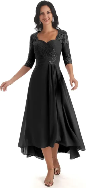 Women's Chiffon Mother of The Bride Dress LongLace Formal Evening Evening Gown with Sleeves
