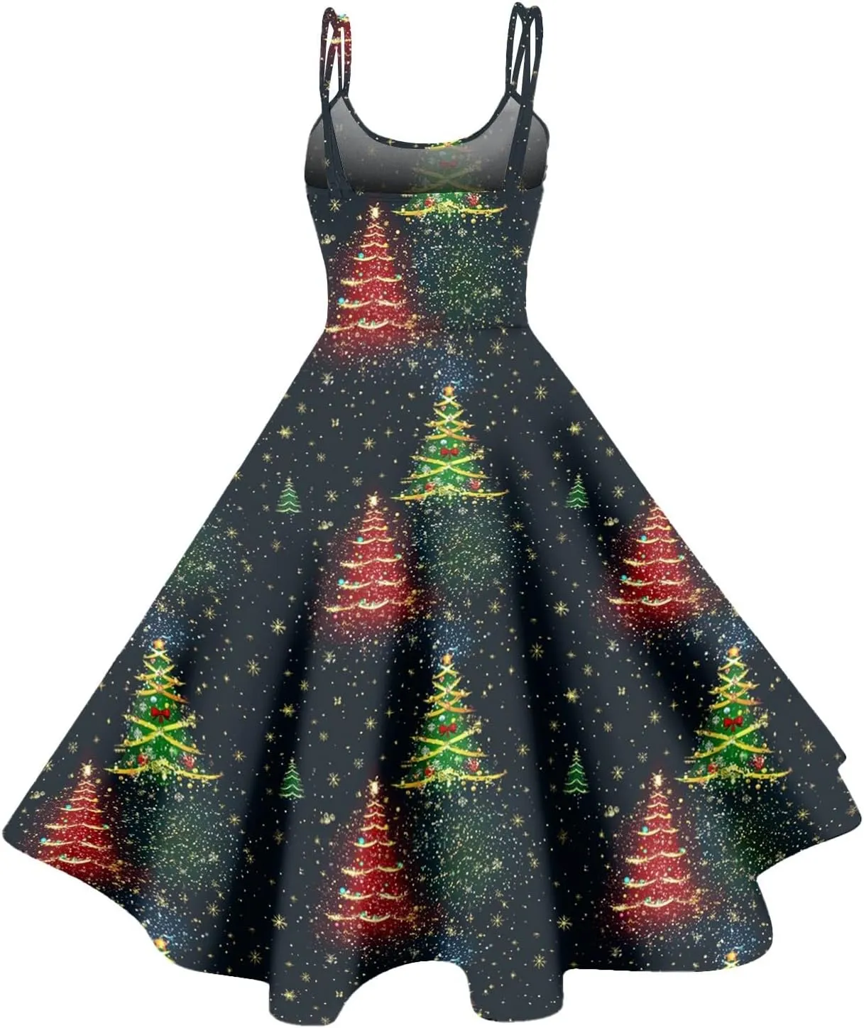 Women's Christmas Dress 1950S Retro Sleeveless Spaghetti Strap Party Dress 2024 Trendy Swing A-Line Flare Dresses