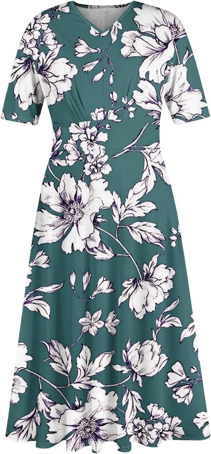 Womens Dresses Cotton Flowy Dresses for Women 2025 Casual Plus Size Floral Print Maxi Dresses