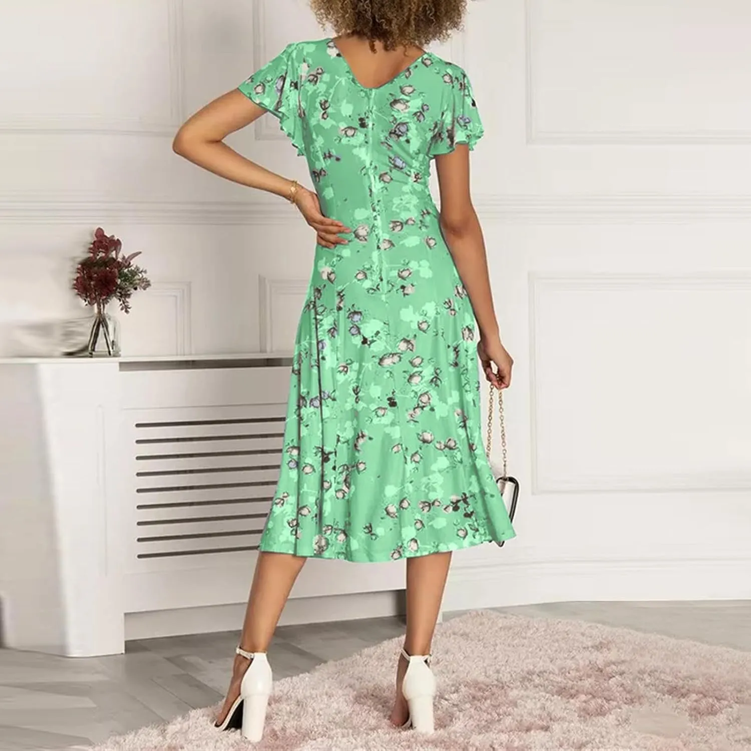 Womens Dresses Spring Summer Swing Casual Fitted Maxi Dresses for Women 2025 Ruffle Short Sleeve