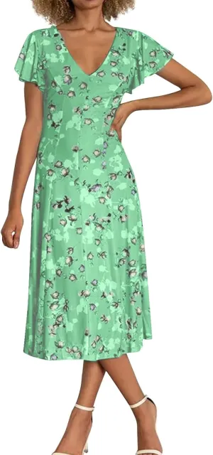 Womens Dresses Spring Summer Swing Casual Fitted Maxi Dresses for Women 2025 Ruffle Short Sleeve