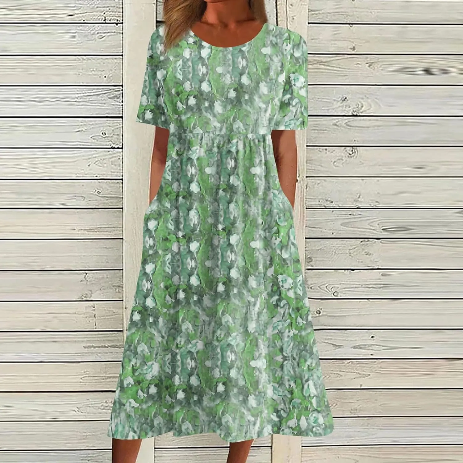 Womens Dresses Summer Short Sleeve Boho Floral Print Midi Dress Loose Casual Fashion Beach Sundresses