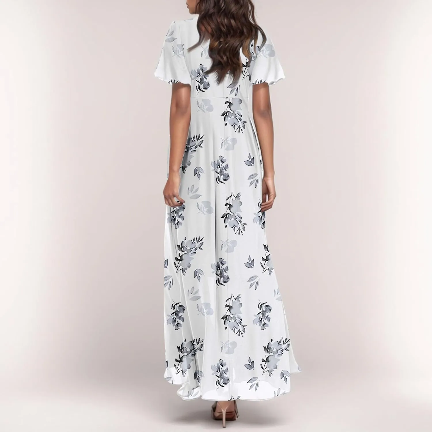Womens Dresses Swing Maxi Dresses for Women Swing Flowy Ruffle Hem Ruffle Short Sleeve Womens