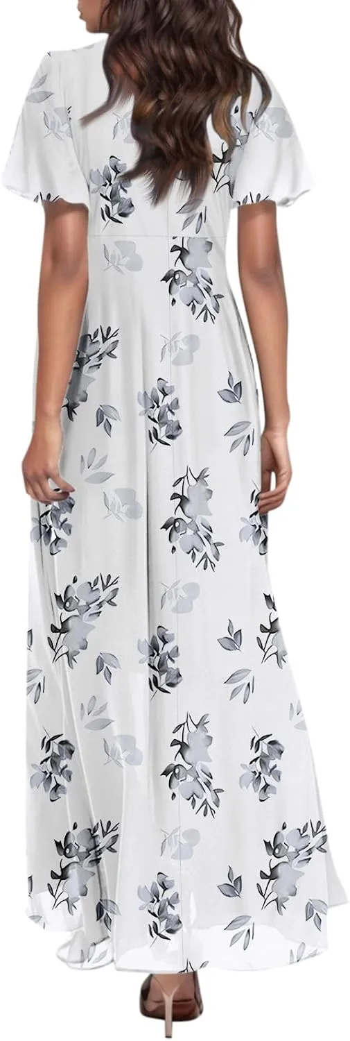 Womens Dresses Swing Maxi Dresses for Women Swing Flowy Ruffle Hem Ruffle Short Sleeve Womens