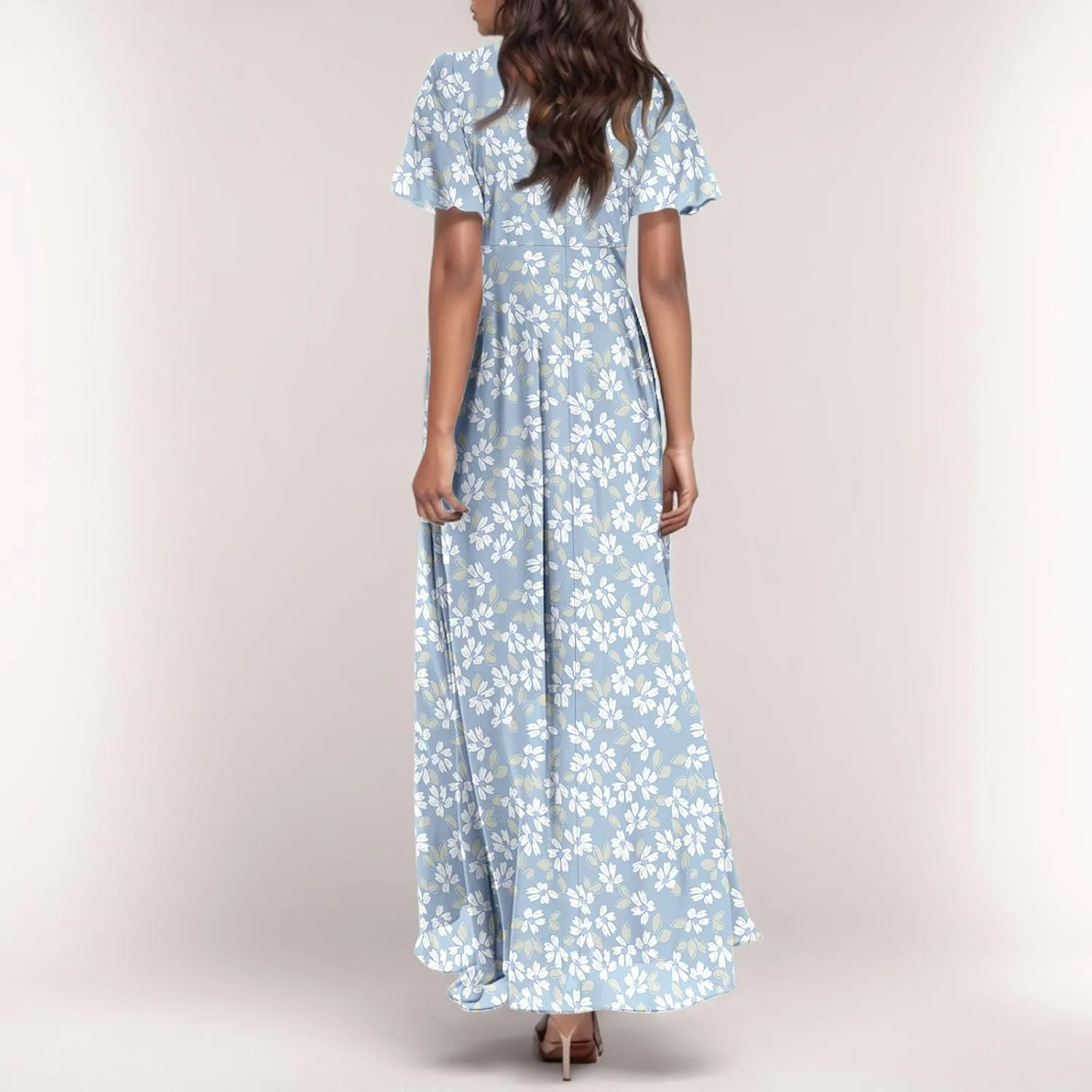 Womens Dresses Swing Maxi Dresses for Women Swing Flowy Ruffle Hem Ruffle Short Sleeve Womens