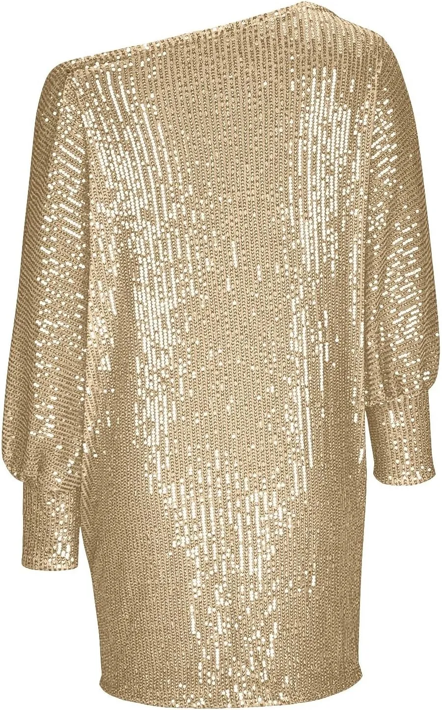 Women's Elegant Sexy One Shoulder Long Sleeve Midi Dress Solid Color Sequins Prom Party Cocktail Dresses, S-3XL
