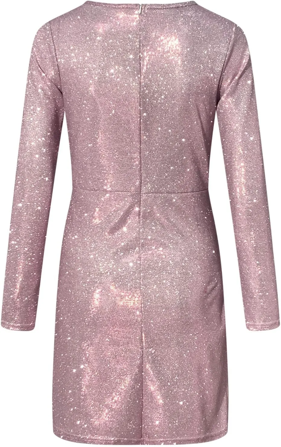 Womens Glitter Sequin Dress V Neck Party Cocktail Sparkly Mini Dress Clubwear Party Dress Bodycon Glitter Dresses Long Sleeve