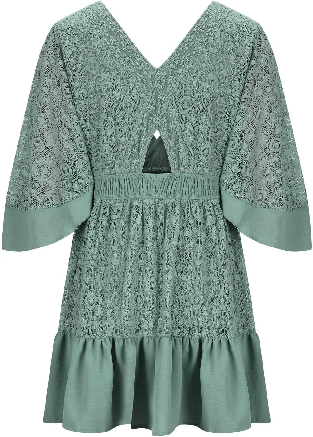 Women's Lace Crochet Dress Summer Retro V Neck Batwing Sleeve Mini Dresses Casual Sexy Wrap Boho Beach Sundress