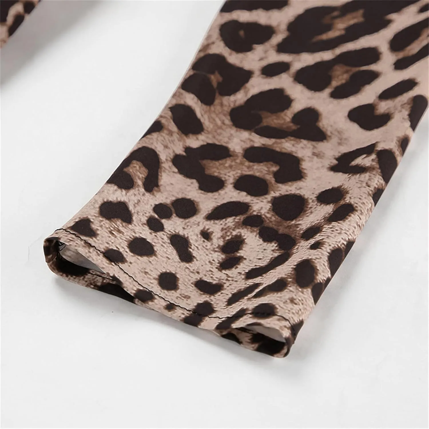 Womens Leopard Print A Line Mini Dress Long Sleeve Ruffle Mini Swing Dresses