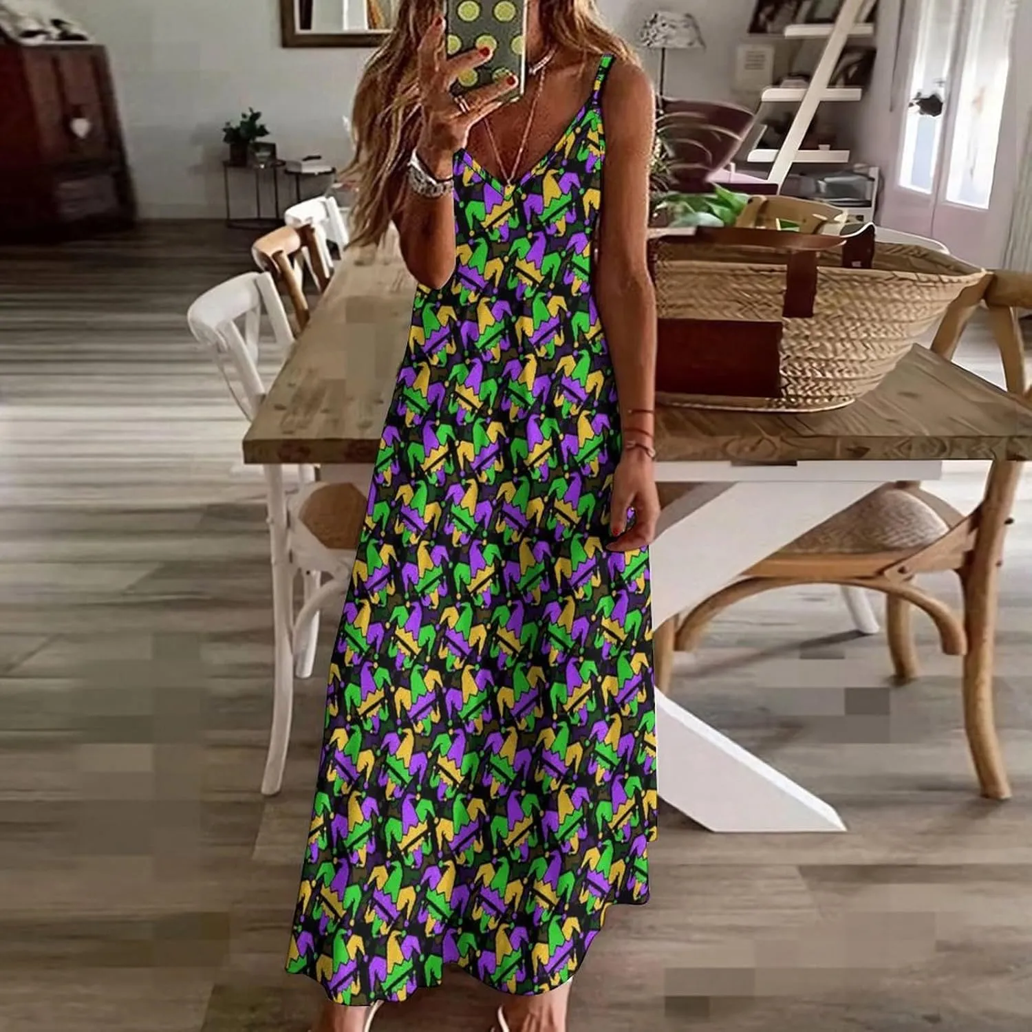 Women's Maxi Dress Duck Summer Sun Dresses Casual Loose Long Dress V Neck Sleeveless Beach Dresses