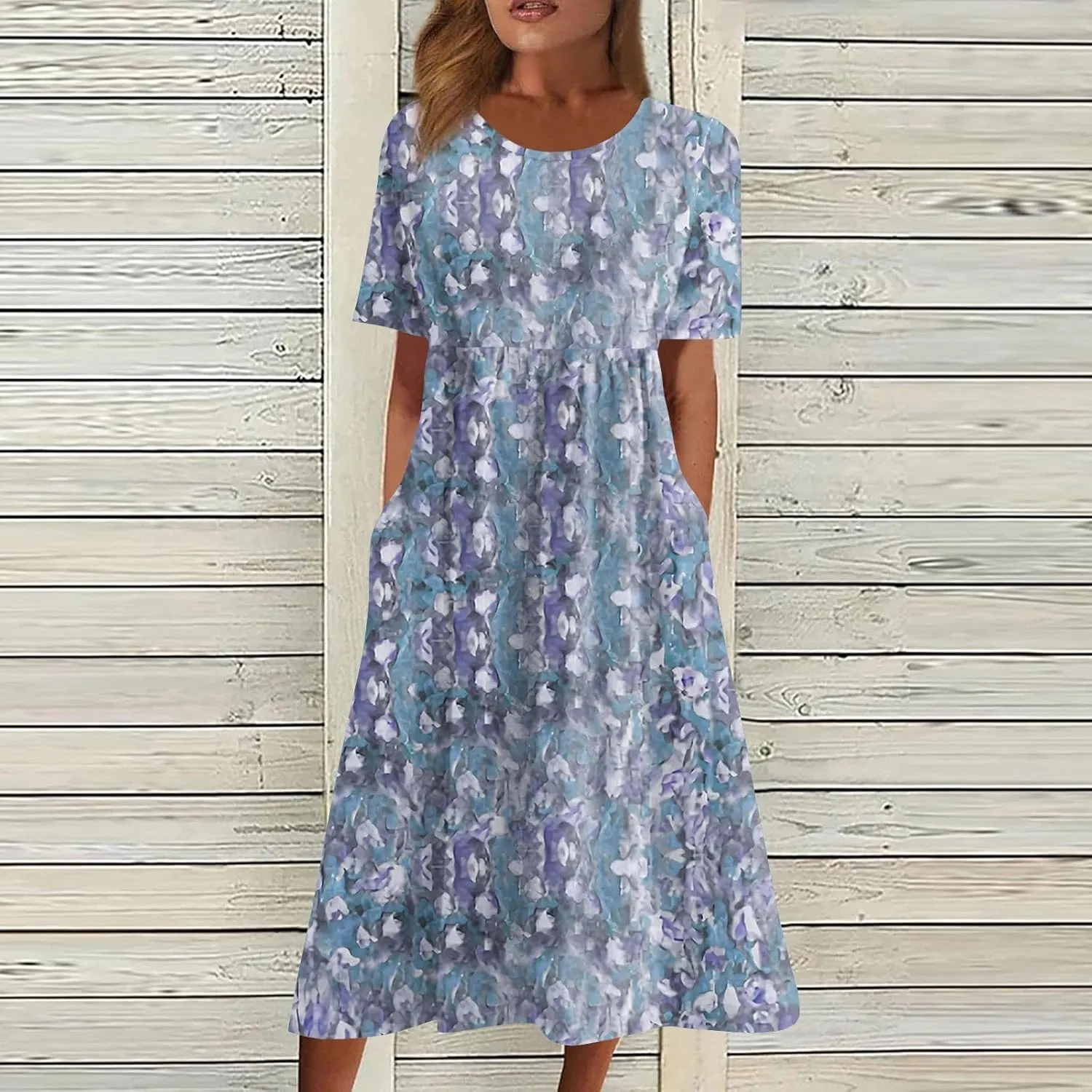 Women's Maxi Dresses 2025 Summer Casual Loose Trendy Short Sleeve Round Neck Solid Floral Printed Maxi Dress, S-3XL