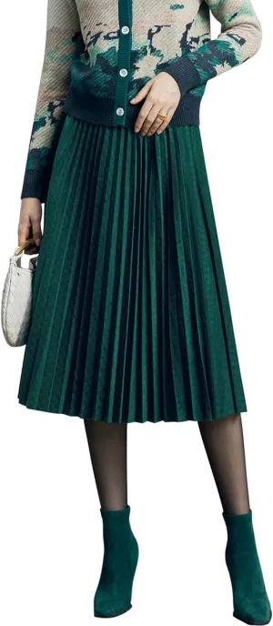 Women's Midi Waisted Pleated Long Skirts for Women Skirt Below Knee Vintage