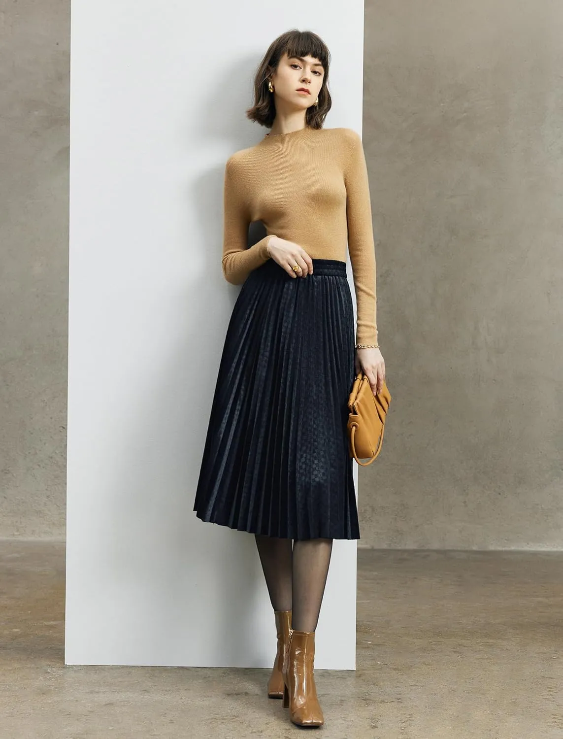 Women's Midi Waisted Pleated Long Skirts for Women Skirt Below Knee Vintage