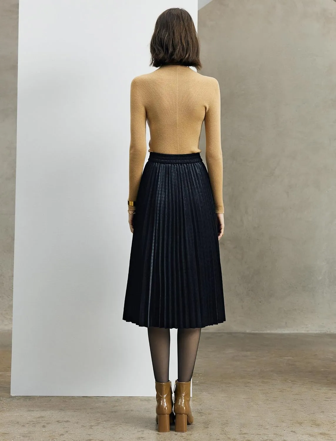Women's Midi Waisted Pleated Long Skirts for Women Skirt Below Knee Vintage